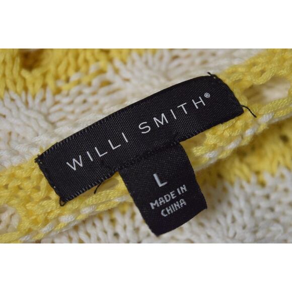 Willi Smith Yellow and White Cable Knit Pullover Sweater Open Knit Strips Sz L - Picture 4 of 8